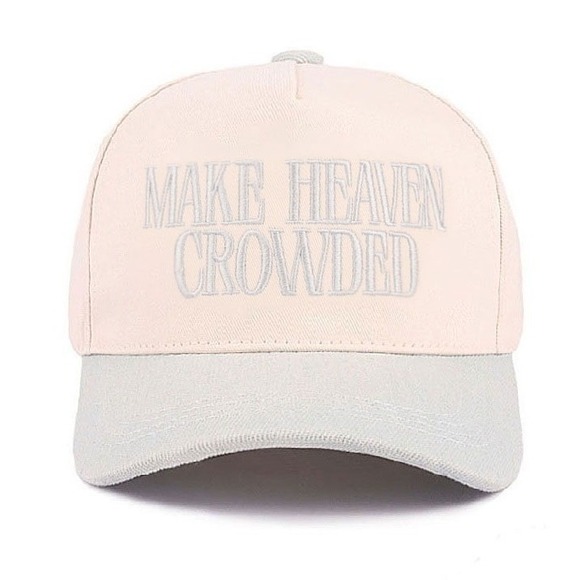 Make Heaven Crowded Embroidered Baseball Cap Cream / Light Blue Adjustable - Picture 2 of 5